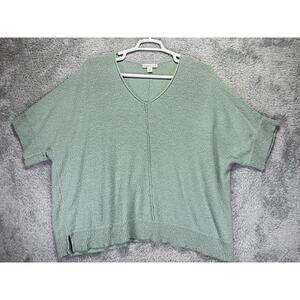 Coldwater Creek‎ Women’s Short Sleeve Sweater 3X Chunky Knit V Neck Light Green
